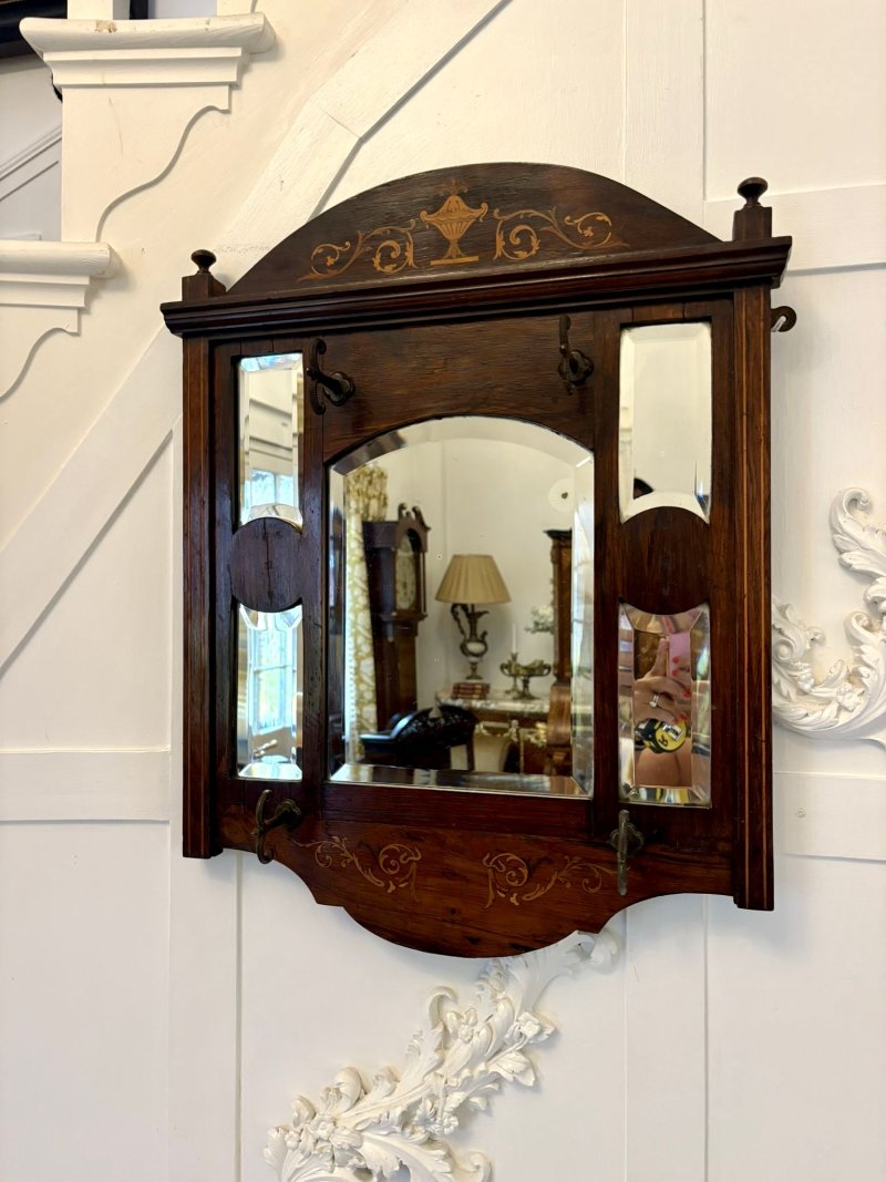 Antique Edwardian Quality Inlaid Rosewood Wall/Hall Mirror - Image 2